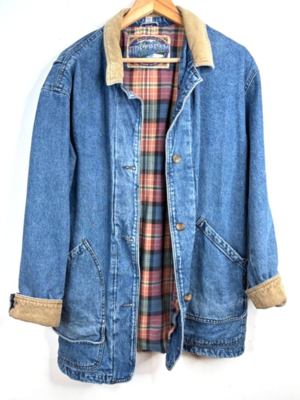 VTG Dunbrooke Chore Coat Denim Flannel Lined Barn Jacket 90s Womens M Corduroy